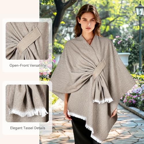 QUIRAI Shawl Wraps for Women, Elegant Pashmina Poncho Shawl for Air Conditioned Rooms,Birthday Gifts for Women Mom Wife - color: Light Khaki