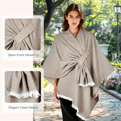 QUIRAI Shawl Wraps for Women, Elegant Pashmina Poncho Shawl for Air Conditioned Rooms,Birthday Gifts for Women Mom Wife - color: Light Khaki