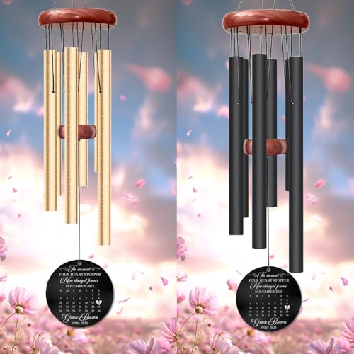 Personalized Memorial Wind Chime – “The Moment Your Heart Stopped, Mine Changed Forever” Custom Calendar Design – Engraved Name, Date – Sympathy Gift for Loss of Loved One – Memorial Windchimes - size: DateMemorialWC 1