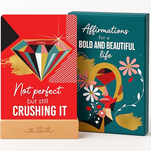 Affirmation Cards for Women – Bold & Beautiful Gift Set with 44 Daily Empowering Quotes + Wooden Stand – Self Love, Confidence, Motivation, Mindfulness