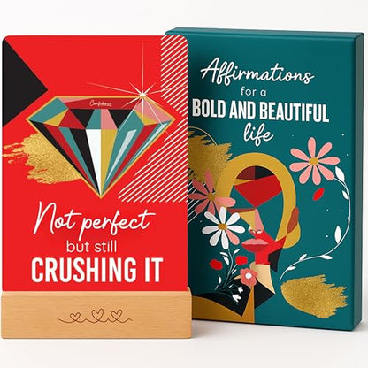 Affirmation Cards for Women – Bold & Beautiful Gift Set with 44 Daily Empowering Quotes + Wooden Stand – Self Love, Confidence, Motivation, Mindfulness