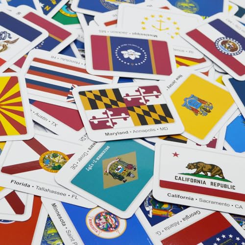 Menique U.S. States Flags Memory Matching Game – 100 Cards (50 Pairs) – Learn State Flags, Capitals & Abbreviations – Educational Card Game for Kids and Adults - style: U.S. States Flags