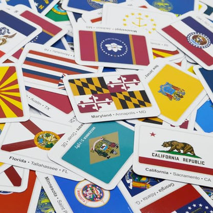 Menique U.S. States Flags Memory Matching Game – 100 Cards (50 Pairs) – Learn State Flags, Capitals & Abbreviations – Educational Card Game for Kids and Adults - style: U.S. States Flags