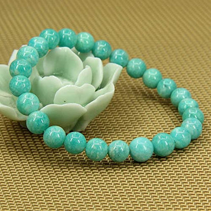 Angelstones Handmade Natural Healing Gemstone 8mm Round Beads Stretch Crystal Bracelet 7 Inch Unisex - color: Brazilian Amazonite