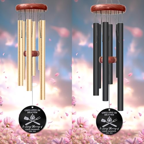 Personalized BBQ Memorial Wind Chime – “Grilling in Heaven” Custom Name & Years – Silver Engraved Grill Master Tribute – Outdoor Sympathy Gift – Memorial Wind Chimes for Loss of Loved One - size: GrillingWC 1
