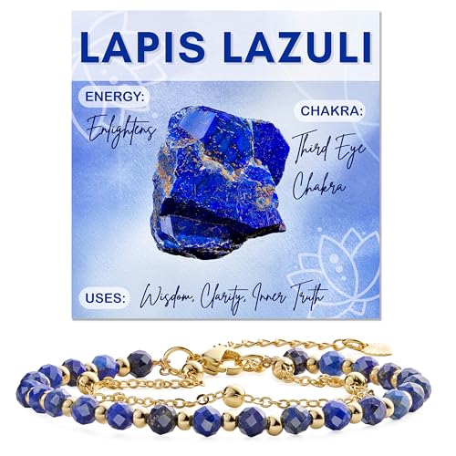 Farfume Crystal Bracelet Beaded Bracelets 4mm Natural Stone Beads Gemstone Handmade Jewelry Gift for Women - color: Lapis Lazuli-Wisdom & Clarity