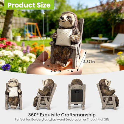 Garden Statue, Solar Sloth Decoration with Light, Outdoor Decor for Patio Table Yard Lawn Balcony Window Sill, Christmas/Birthday Gift for Mom Women
