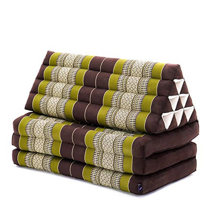 Leewadee 3-Fold Mat XXL with Triangle Cushion – Firm TV Pillow, Foldable Mattress with Cushion Made of Kapok, 67 x 31 inches, Brown Green - color: Sf20 - Brown, Green, size: 3 seating segments XL