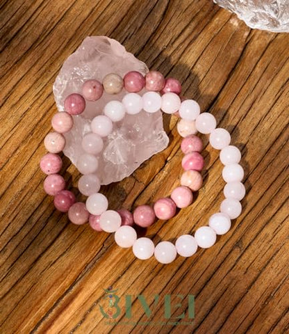 Bivei Natural Gemstone Semi Precious Healing Crystals Handmade Stretchy Round Beads Bracelet,Stocking Stuffers for Women Enhance Positive Energy - color: 8mm Rose Quartz & Rhodochrosite (Self Love), size: Small: 6.5-6.7 inch