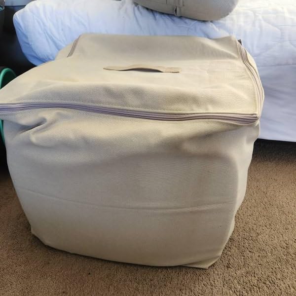 Heavy-duty 18x18x18 Canvas Storage Bag - Ottoman with Zipper – Large Fabric Cube Tote with Handles for Home Organization - Beige