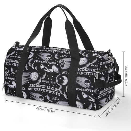 Skull Moon Sun Gothic Witch Board Seamless Black Large Capacity Portable Fitness Bag, Easy to Carry - color: skull moon sun Gothic Witch Board Seamless bl