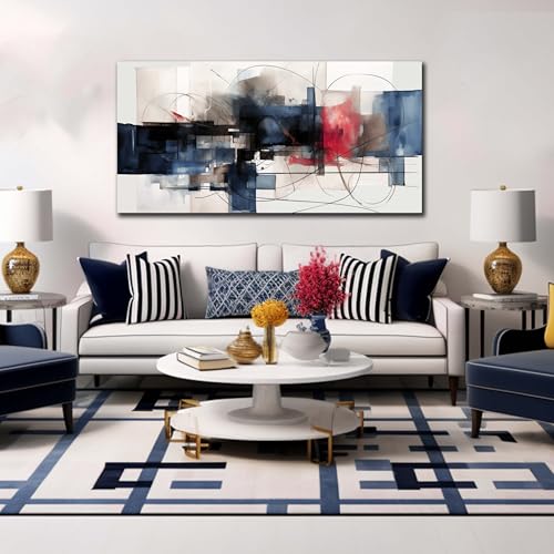 Fuwobriva Abstract Canvas Wall Art for Living Room Bedroom Office Large Wall Art Decor Abstract Wall Art Modern Black Red and Blue Geometry Painting Artwork 24"x48" - size: 24L" x 48W"