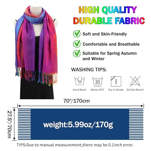 Rave Pashmina Scarf, Fashion Colorful Shawls and Wraps Soft Festival Scarves - color: C-purple (Flower Pattern)