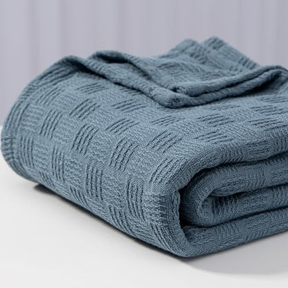 JIKFRIMA Cotton Throw Blanket 150 by 200 cm, Knit Waffle Weave Throw Blankets for Couch, Sofa, Bed, Home Decor, Lightweight and Breathable Crochet Blanket for All Seasons (Navy, Twin (150 by 200 cm))