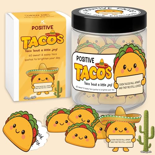 Positive Taco Jar 60 Positive Affirmation Cards Funny Birthday Gifts for Women Men Fathers Day Teacher Appreciation Graduation Gifts Son Dad Mom Daughter Sister Friend Coworkers Student Back to School - color: Positive Taco