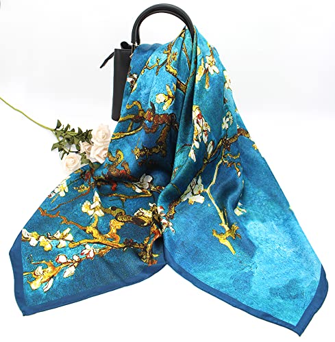 ANDANTINO 100% Silk Scarf 43" Large Square Lightweight Headscarf& Shawl–Women Hair Wraps-With Gift Packed - color: Oil Painting-apricot