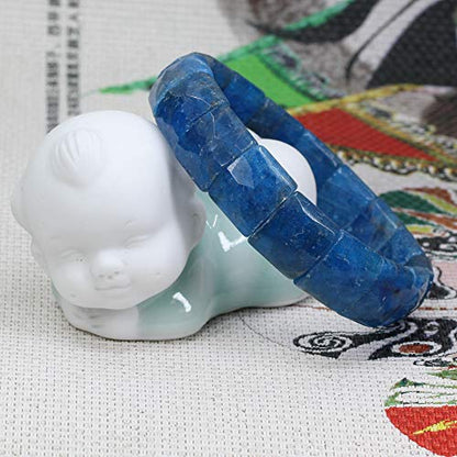 Keleny Gemstones Semi Precious 15mm Square Grain Faceted Beaded Stretch Bangle 7.5 Inch Unisex - color: Blue Apatite