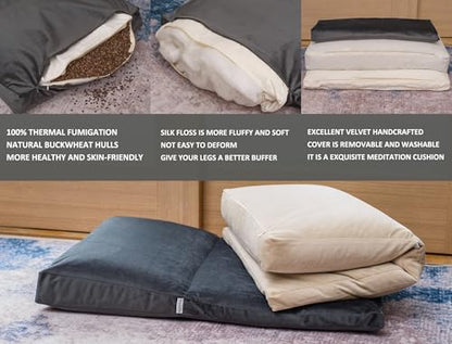 Meditation Cushion,Velvet Meditation Pillow and Zabuton 2-in-1 Portable Design(50 * 70CM). (Dark Gray, Service H：9cm)
