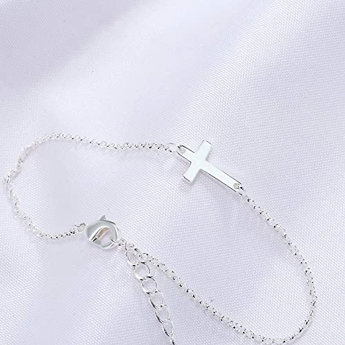 Kyerlyn 14K Gold Plated Handmade Dainty Dot Bracelet Cute Thin Everyday Bracelets for Women Men Size 6.5"+2" Extender - color: Cross:White Gold