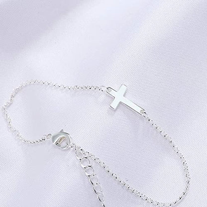 Kyerlyn 14K Gold Plated Handmade Dainty Dot Bracelet Cute Thin Everyday Bracelets for Women Men Size 6.5"+2" Extender - color: Cross:White Gold