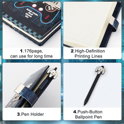 Video Game Diary with Lock for Boys Ages 8-12, Game Journal for Teen Boys 10-18, Cool Birthday Gifts for Kids Journal, Writing Gaming Notebook with Pen Back to School Gifts for 8 9 10 11 12 13 14 15 16 Teenagers