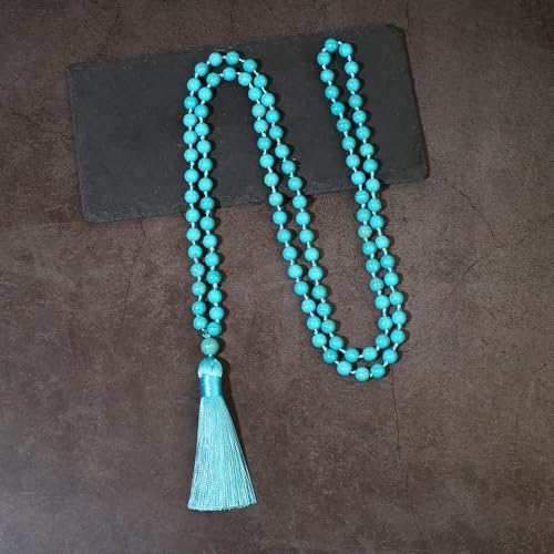 8mm Natural Stone 108 Mala Beads Necklace for Men and Women - color: Blue Turquoise
