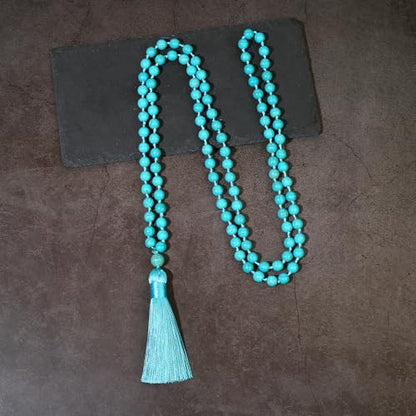 8mm Natural Stone 108 Mala Beads Necklace for Men and Women - color: Blue Turquoise