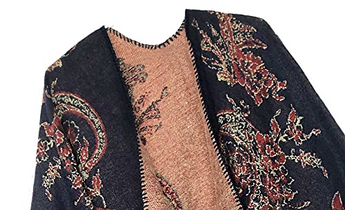 Urban CoCo Women's Color Block Shawl Wrap Open Front Poncho Cape - color: Series 29-navy Blue