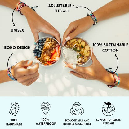 Made by Nami 2 Pcs Boho Surfer Bracelets for Women and Men Waterproof and Adjustable Braided Bracelets Set of 2 for Ethnic Hippie Style - color: White & Ruby Red