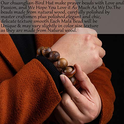 chuanglian-Bird Hut Handmade Unisex 12 Beads Natural Bubinga Wood Prayer Beads Link Wrist Meditation Star Ring Circumstellar Decompression Bracelet Rosary Mala Necklace Chain for Men Women