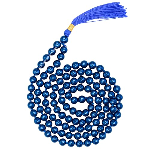 Amazing Gemstone Blue Hematite Mala Beads - 108 Prayer Beads for Meditation and Mindfulness Practice, Handcrafted Mala with Natural Gemstones for Spiritual Healing and Relaxation (Knotted) - color: Blue Hematite, style: Knotted