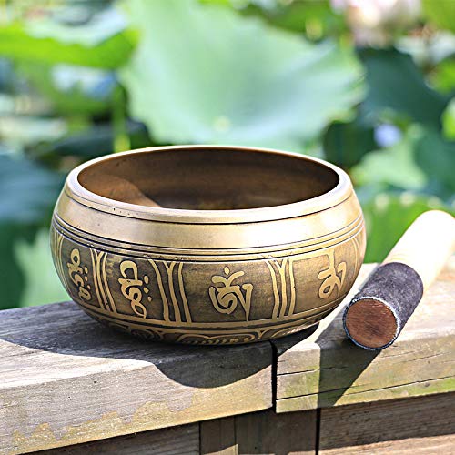 Tibetan Singing Bowl Set,Carved with Crossed Vajra and Mentra of Om Mane Padme Hum,For Sound Healing,Meditation,Yoga,Relaxation,Chakra Balance,Handmade in Nepal(6.5inches) - color: Cross Vajra, size: 16.5cm