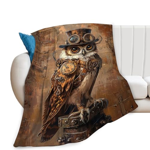 Retro Owl Blanket, Steampunk Throw Blanket, Owl Gifts, Vintage Blankets, Owls Stuff Fleece Flannel Plush for Women Men Boys Girls Lovers Adults Soft Bedding for Sofa Bed Office Home Decor 40"X50" - color: Steampunk Owl, size: 50"x40"
