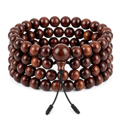 Agan Traders 108 Mala Prayer Beads Necklace for Men & Women – Tibetan Buddhist Prayer Beads Wrist Mala - Handmade Yak Bone Japa Mala Beads for Meditation, Yoga & Healing - color: Rosewood-10mm
