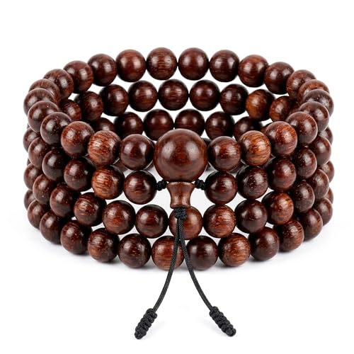 Agan Traders 108 Mala Prayer Beads Necklace for Men & Women – Tibetan Buddhist Prayer Beads Wrist Mala - Handmade Yak Bone Japa Mala Beads for Meditation, Yoga & Healing - color: Rosewood-10mm