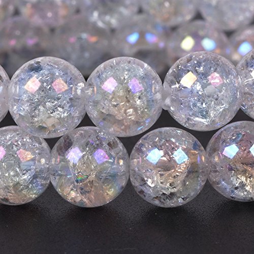Justinstones Gem Semi Precious Gemstone 8mm Round Beads Stretch Bracelet 7 Inch Unisex - color: Aqua Aura Crackle Quartz