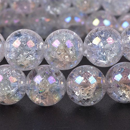 Justinstones Gem Semi Precious Gemstone 8mm Round Beads Stretch Bracelet 7 Inch Unisex - color: Aqua Aura Crackle Quartz