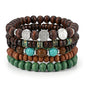 5 Pcs Beaded Bracelets, Elastic Wood Alloy Boho Stackable Handmade Beaded Bracelets, Boho Jewelry For Women Men