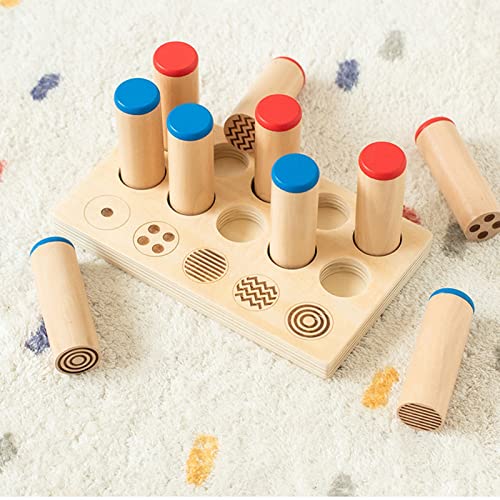 Wooden Sound Cylinders Toy, Different Strength Concave Convex Texture Sound Cylinders Sound Boxes Toy Smoothing Polishing for Daily Play for Children