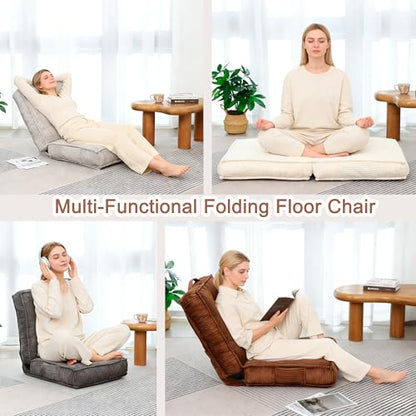 Adjustable Floor Chair with Back Support, 6-Position, Folding Japanese Meditation Tatami Chair, Comfy Gaming Chairs for Adults, Accent Sofa Reading Chairs, Living Room, Bedroom, Black - color: Black