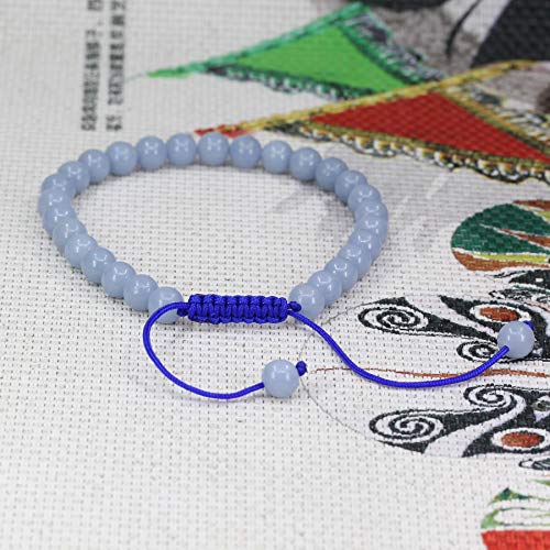 Keleny Natural Gemtone 6mm Round Beads Crystal Adjustable Braided Macrame Tassels Bracelets Unisex - color: Blue Angelite