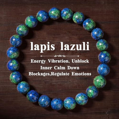 Natural Stone Beaded Bracelets for Women Men - 8MM Semi-Precious Stones Bracelets Adjustable Crystal Beads Stretch Bracelet - color: Lapis Lazuli-2
