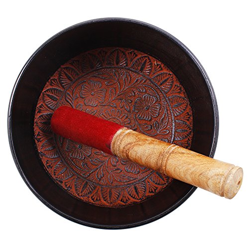 Store Indya Tibetan Singing Bowl Set - Authentic Meditation Sound Bowl for Yoga, Chakra Healing, and Stress Relief - Unique Spiritual Gifts for Women and Men - color: RED