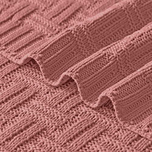 Aormenzy 50x60 Throw Blanket, Soft Cozy Acrylic Throw Blanket, Cable Knit Throw Blanket for Couch Sofa Bed, Champagne Pink - color: Champagne Pink