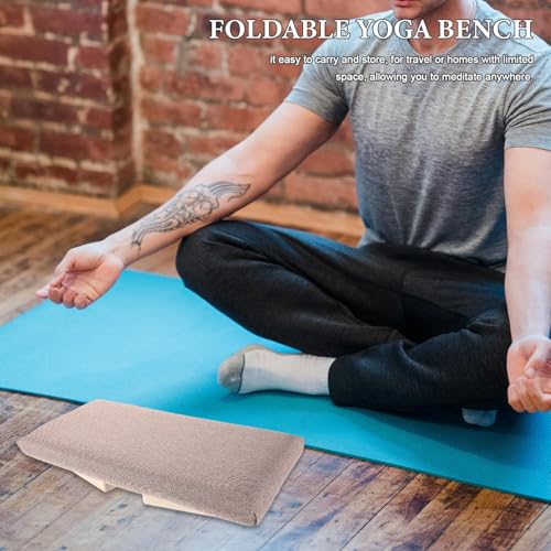 Hemoton Folding Meditation Bench Stool Wooden Ergonomic Auxiliary Chair Milk Tea Color Portable Foldable Seat for Yoga Prayer and Mindful Sitting