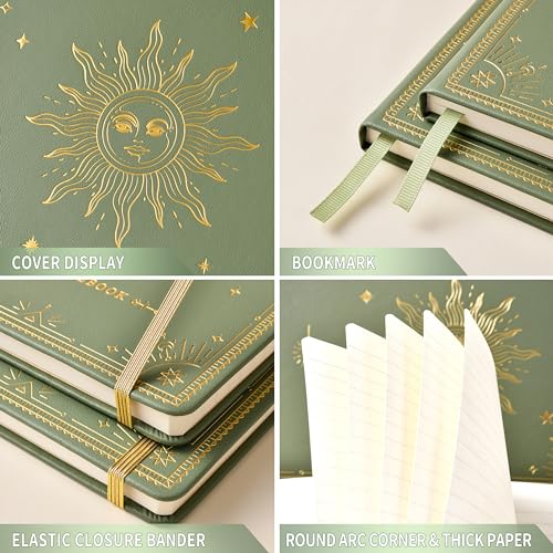 Artfan Ruled Notebook/Journal – Premium Thick Paper Faux Leather Classic Writing Notebook with Pocket + Page Dividers Gifts, Banded, Large, 144 Pages, Hard Cover, Lined (5.8 x 8.4) - Green - color: GREEN13