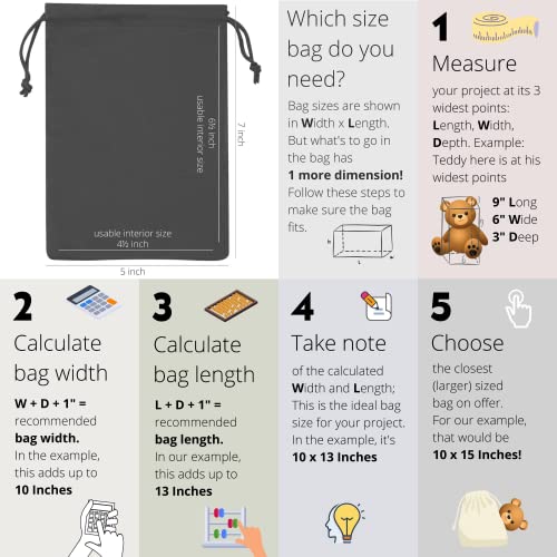 Black Cotton Drawstring Bags, Reusable Quality with Double String, For Pantry Gifts Stationery - Pack of 6 (Black Cotton Blend, 5 x 7 Inch) - color: Black Cotton Blend, size: 5 x 7 Inch
