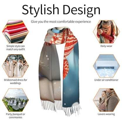 Astronaut Sitting in Yoga Chakra Scarf for Women Warm Soft Scarves Fashion Fringed Shawl Casual Tassel Blanket Scarf - color: Christmas Ball Snowman