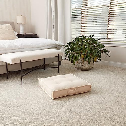 Square Tufted Floor Pillow with Removable Cover, Cream, Small (24") - color: Cream, size: Small (24")