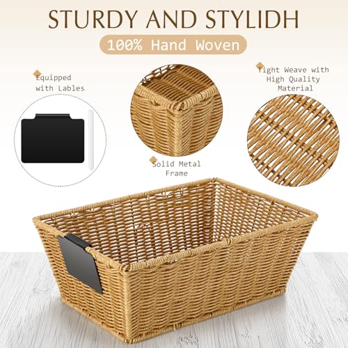 6 Pcs Wicker Storage Baskets with Labels Handwoven Multi-size Natural Wicker Storage Bins for Organizing Small Baskets Container for Shelves Closet Pantry Toilet(Natural)